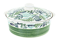 Polish Pottery Floating Fern Deep Round Baker with Lid