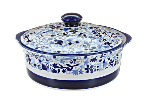Polish Pottery Eloise Deep Round Baker with Lid