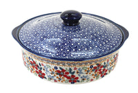 Polish Pottery Red Daisy Round Baker with Lid