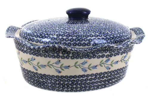 Polish Pottery Tulip Large Oval Baker with Lid