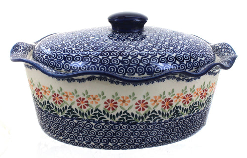 Polish Pottery Garden Bouquet Large Oval Baker with Lid