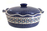 Polish Pottery Peach Blossom Large Oval Baker with Lid