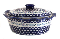 Polish Pottery Blue Violet Large Oval Baker with Lid