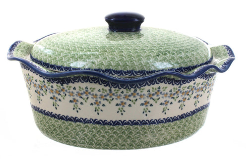 Polish Pottery Summer Vine Large Oval Baker with Lid