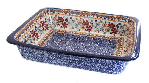Polish Pottery Red Daisy Large Rectangular Baker