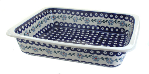 Polish Pottery Blue Violet Large Rectangular Baker