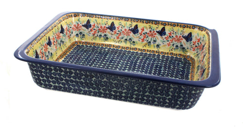 Polish Pottery Blue Butterfly Large Rectangular Baker
