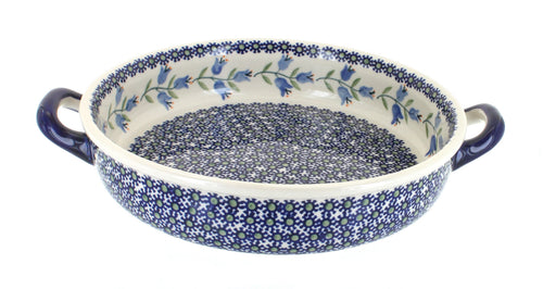 Polish Pottery Tulip Small Round Baker With Handles