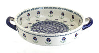 Polish Pottery Blue Daisy Small Round Baker with Handles