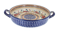 Polish Pottery Red Daisy Small Round Baker With Handles