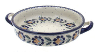 Polish Pottery Sunflower Small Round Baker with Handles