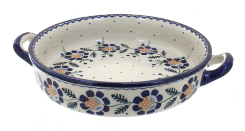 Polish Pottery Sunflower Small Round Baker with Handles