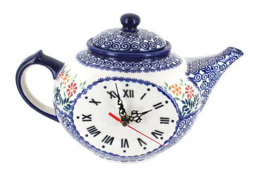 Polish Pottery Garden Bouquet Mantle Teapot Clock