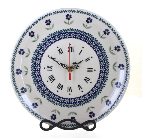 Polish Pottery Blue Daisy Clock