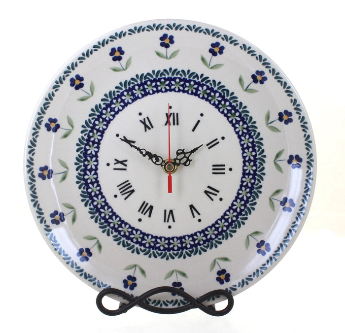 Polish Pottery Blue Daisy Clock