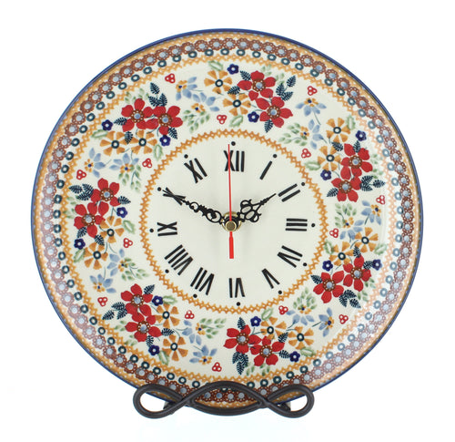 Polish Pottery Red Daisy Clock