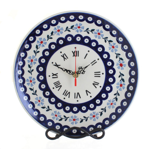 Polish Pottery Blue Violet Clock