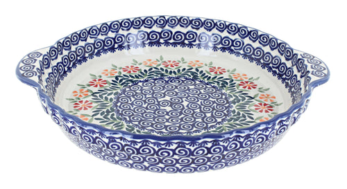 Polish Pottery Garden Bouquet Pie Plate with Handles