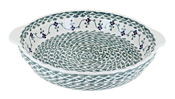 Sage Floral Pie Plate with Handles