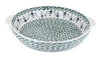Polish Pottery Sage Floral Pie Plate with Handles