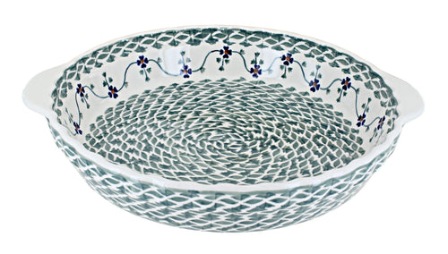 Polish Pottery Sage Floral Pie Plate with Handles