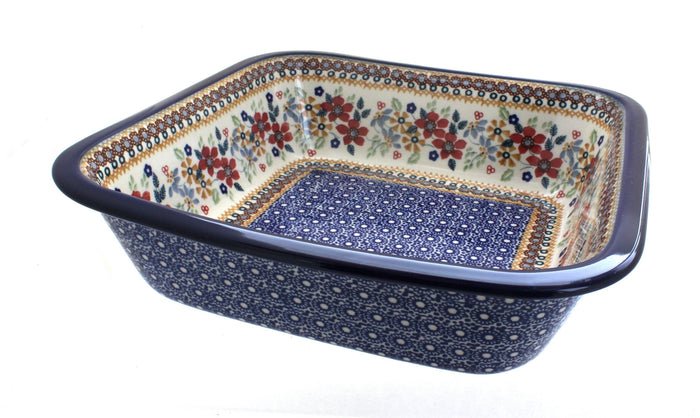 Polish Pottery Red Daisy Large Square Baker