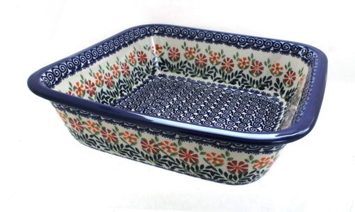 Polish Pottery Garden Bouquet Large Square Baker