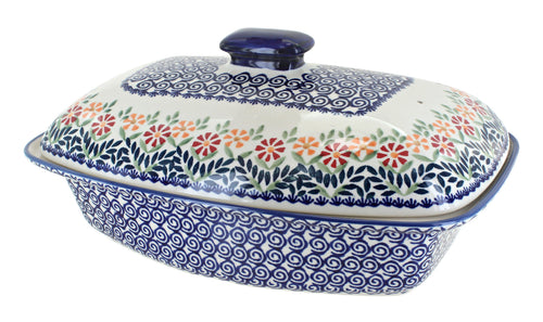 Polish Pottery Garden Bouquet Covered Baker