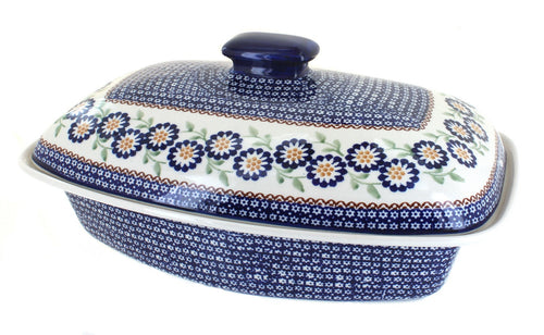 Polish Pottery Peach Blossom Covered Baker