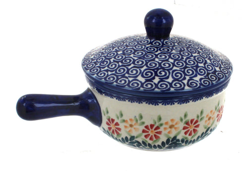 Polish Pottery Garden Bouquet Sauce Pot with Lid