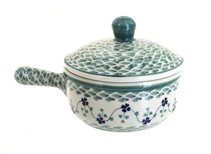 Sage Floral Sauce Pot with Lid Polish Pottery