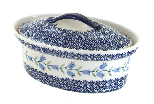 Polish Pottery Tulip Small Oval Covered Baker