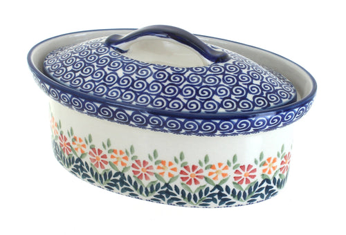 Polish Pottery Garden Bouquet Small Oval Covered Baker