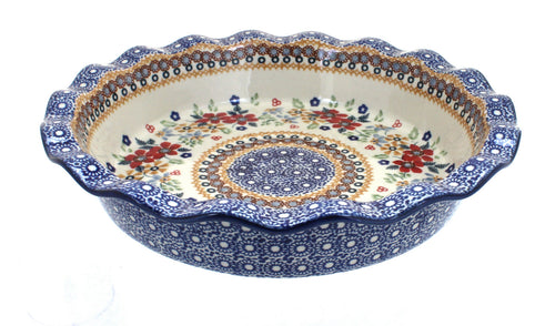 Polish Pottery Red Daisy Pie Plate