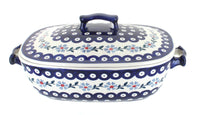 Polish Pottery Blue Violet Roaster with Lid