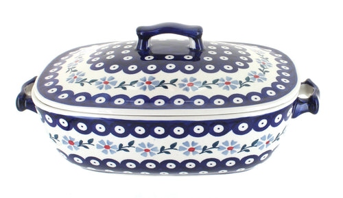 Polish Pottery Blue Violet Roaster with Lid