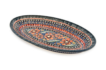 Jungle Flower Small Oval Platter Polish Pottery