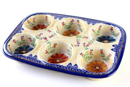 Autumn Burst Muffin Pan Polish Pottery