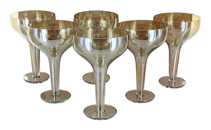 Polish Pottery Amber Iridescent/Luster Grey Champagne Coupe - Set of 6