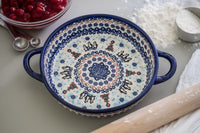 Arctic Holidays Small Round Baker with Handles Polish Pottery