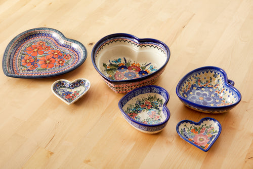 Jungle Flower Heart Plate Polish Pottery