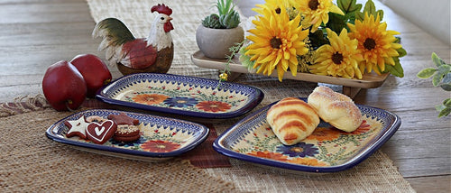 Autumn Burst 3 Piece Rectangular Serving Set Polish Pottery