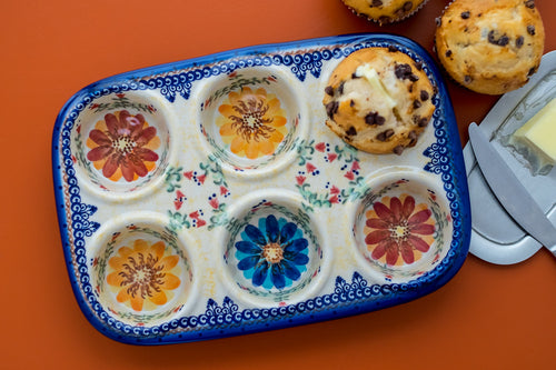 Autumn Burst Muffin Pan Polish Pottery
