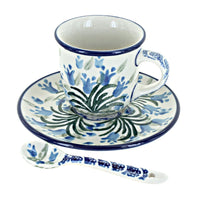 Polish Pottery Tulip Bouquet Espresso Cup & Saucer with Spoon