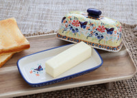 Blue Butterfly Butter Dish Polish Pottery