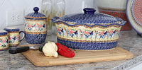 Blue Butterfly Large Oval Baker with Lid Polish Pottery