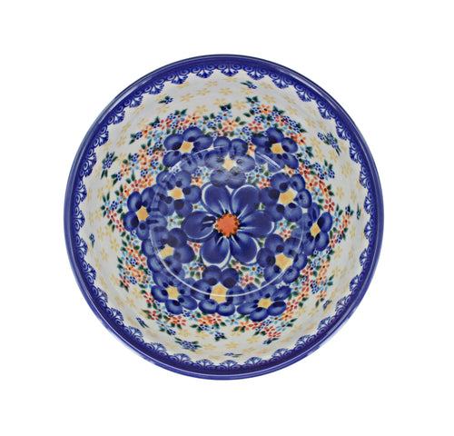 Blue Dahlia Cereal/Soup Bowl Polish Pottery