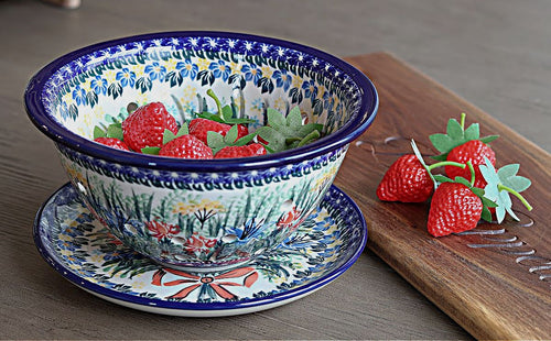 Day Lily Bouquet Berry Bowl & Plate Polish Pottery