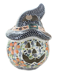 Polish Pottery Large Scarecrow Pumpkin Luminary