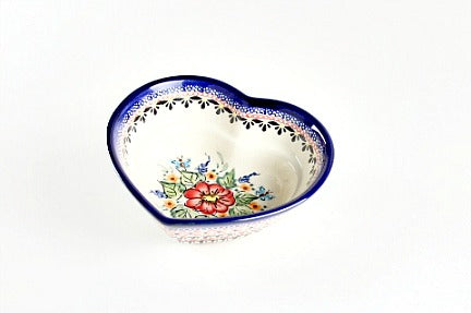 Floral Butterfly Small Heart Bowl Polish Pottery